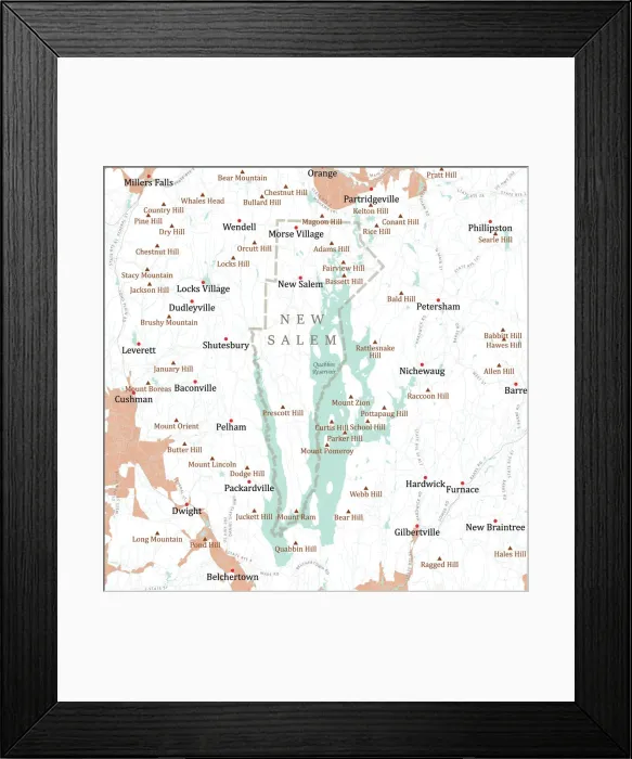 Framed Print : MA Franklin New Salem Vector Road Map Framed Print : MA Franklin New Salem Vector Road Map