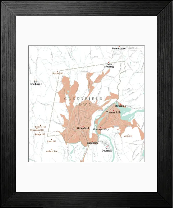 Framed Print : MA Franklin Greenfield Town Vector Road Map Framed Print : MA Franklin Greenfield Town Vector Road Map