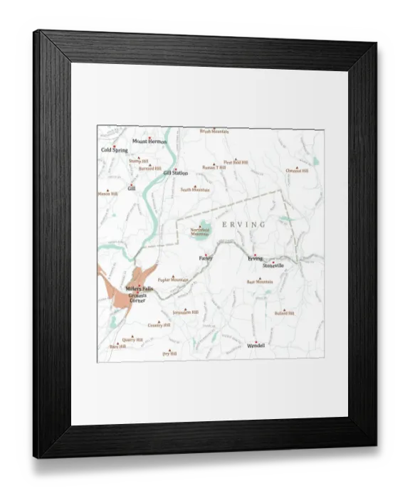 Framed Print : MA Franklin Erving Vector Road Map Framed Print : MA Franklin Erving Vector Road Map