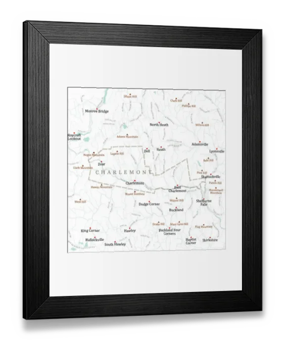 Framed Print : MA Franklin Charlemont Vector Road Map Framed Print : MA Franklin Charlemont Vector Road Map