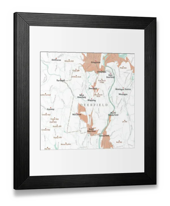 Framed Print : MA Franklin Deerfield Vector Road Map Framed Print : MA Franklin Deerfield Vector Road Map