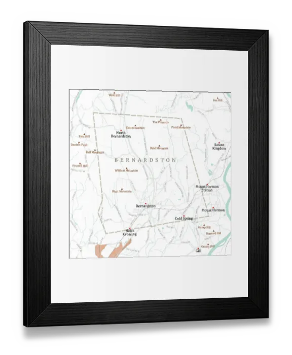 Framed Print : MA Franklin Bernardston Vector Road Map Framed Print : MA Franklin Bernardston Vector Road Map