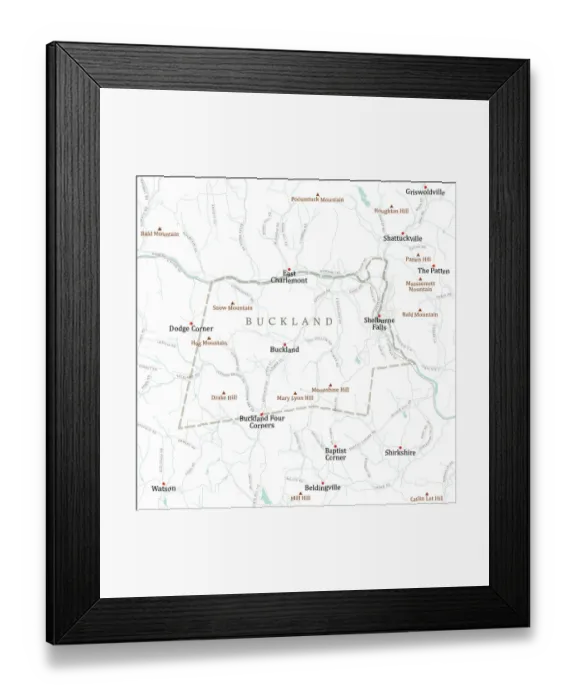 Framed Print : MA Franklin Buckland Vector Road Map Framed Print : MA Franklin Buckland Vector Road Map
