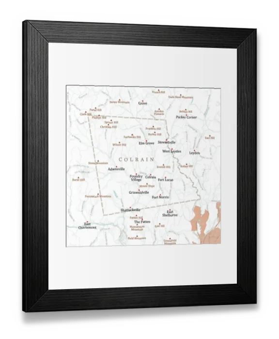 Framed Print : MA Franklin Colrain Vector Road Map Framed Print : MA Franklin Colrain Vector Road Map