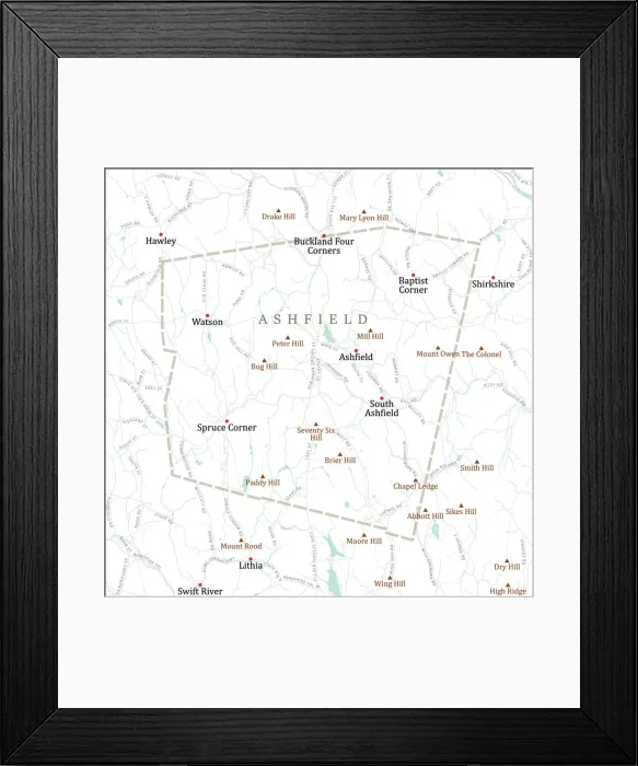 Framed Print : MA Franklin Ashfield Vector Road Map Framed Print : MA Franklin Ashfield Vector Road Map