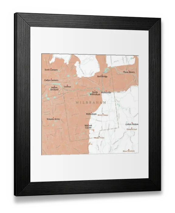 Framed Print : MA Hampden Wilbraham Vector Road Map Framed Print : MA Hampden Wilbraham Vector Road Map