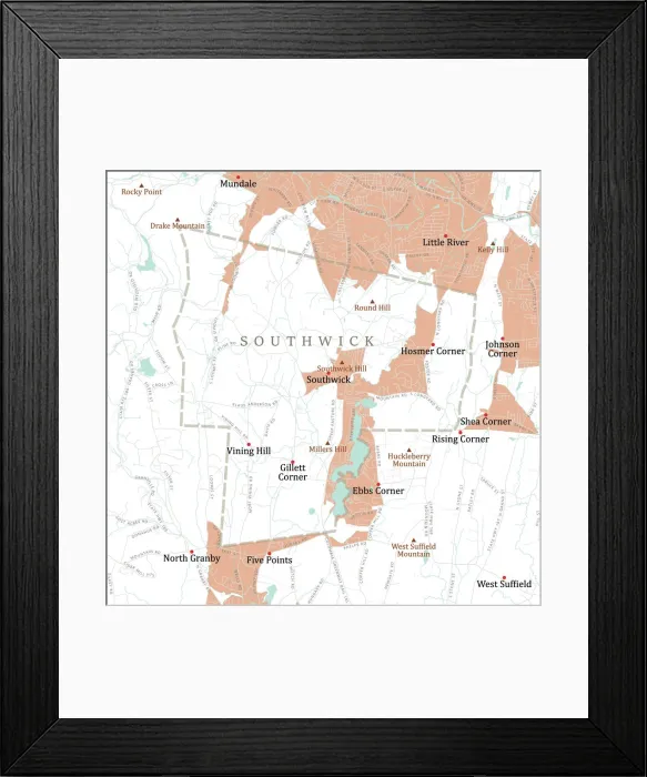 Framed Print : MA Hampden Southwick Vector Road Map Framed Print : MA Hampden Southwick Vector Road Map