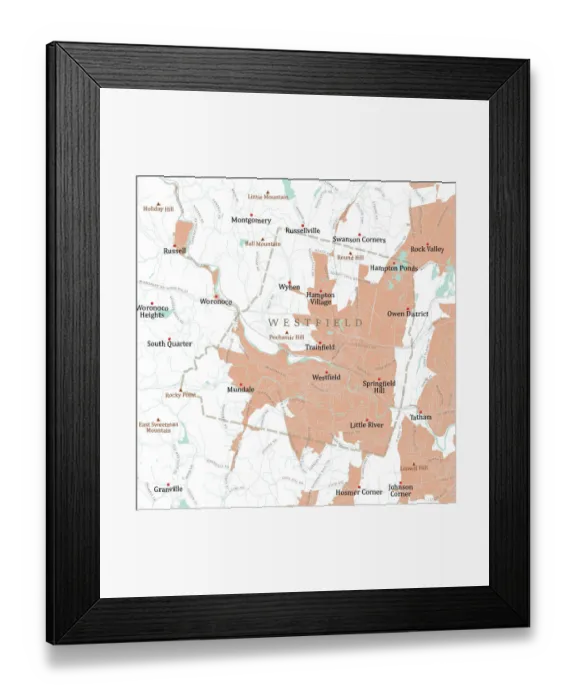 Framed Print : MA Hampden Westfield Vector Road Map Framed Print : MA Hampden Westfield Vector Road Map