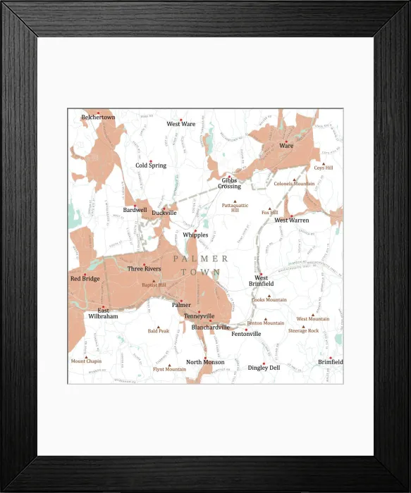 Framed Print : MA Hampden Palmer Town Vector Road Map Framed Print : MA Hampden Palmer Town Vector Road Map