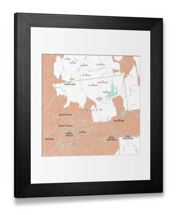Framed Print : MA Hampden Ludlow Vector Road Map Framed Print : MA Hampden Ludlow Vector Road Map