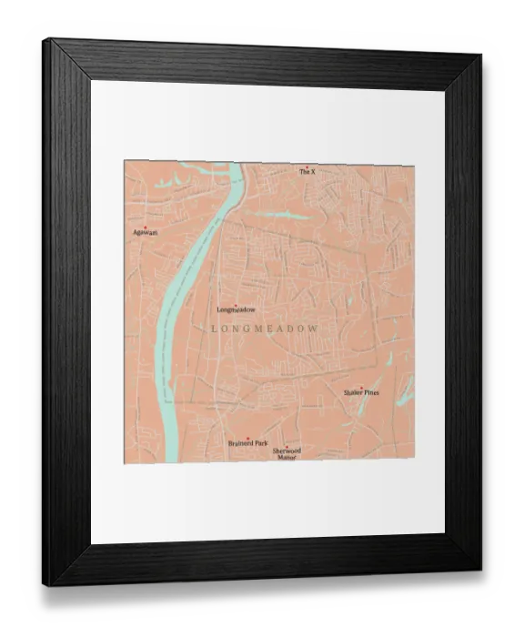 Framed Print : MA Hampden Longmeadow Vector Road Map Framed Print : MA Hampden Longmeadow Vector Road Map