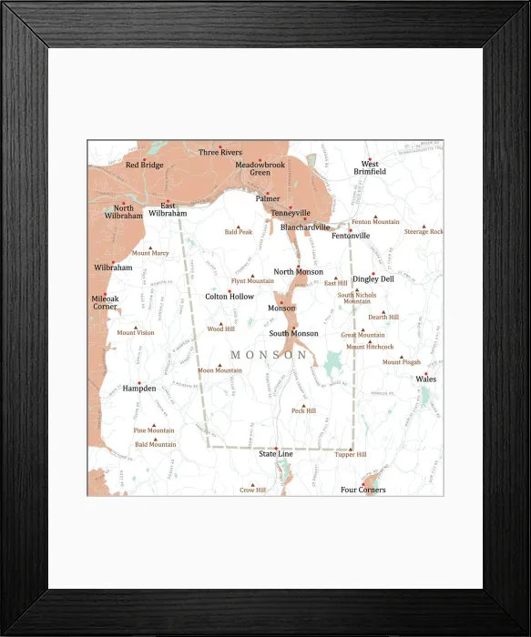 Framed Print : MA Hampden Monson Vector Road Map Framed Print : MA Hampden Monson Vector Road Map