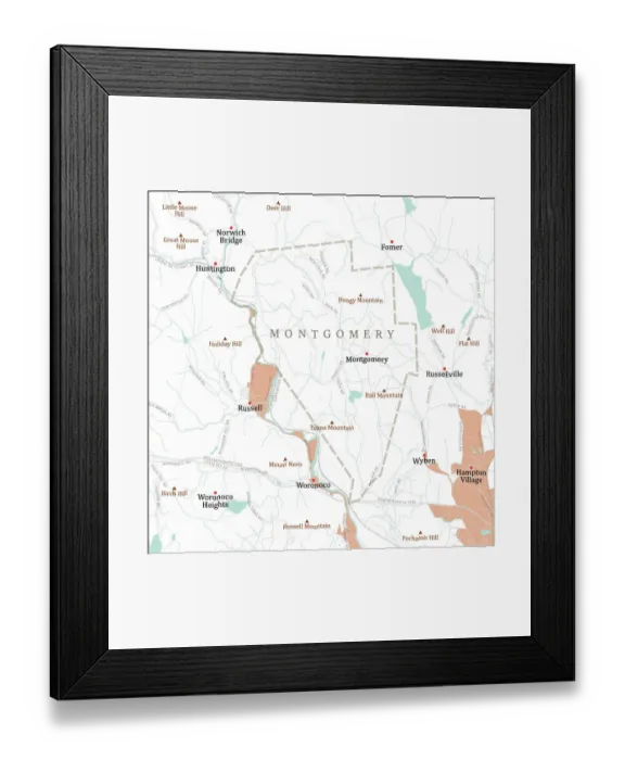 Framed Print : MA Hampden Montgomery Vector Road Map