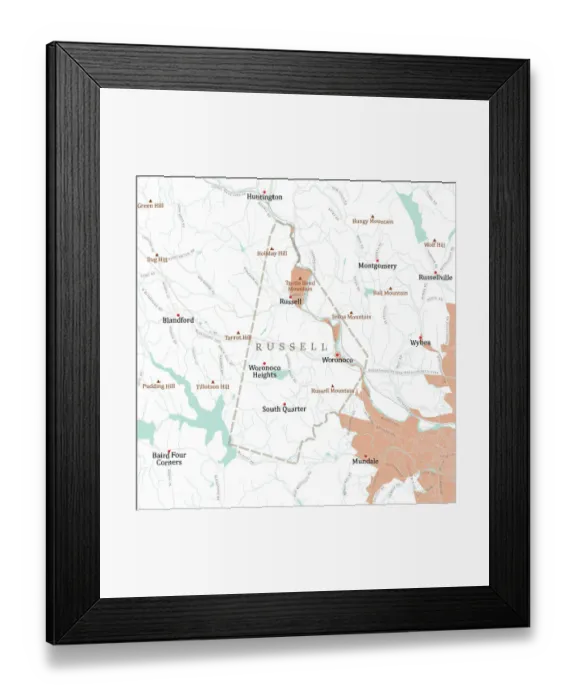 Framed Print : MA Hampden Russell Vector Road Map