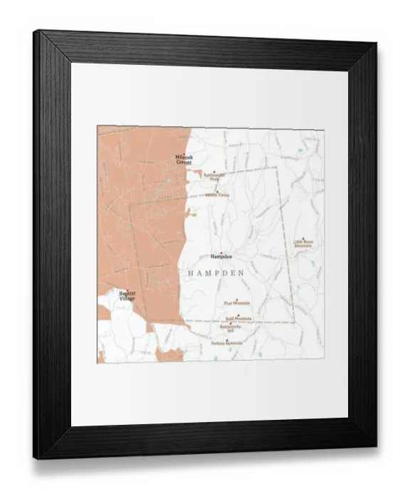 Framed Print : MA Hampden Town Vector Road Map Framed Print : MA Hampden Town Vector Road Map
