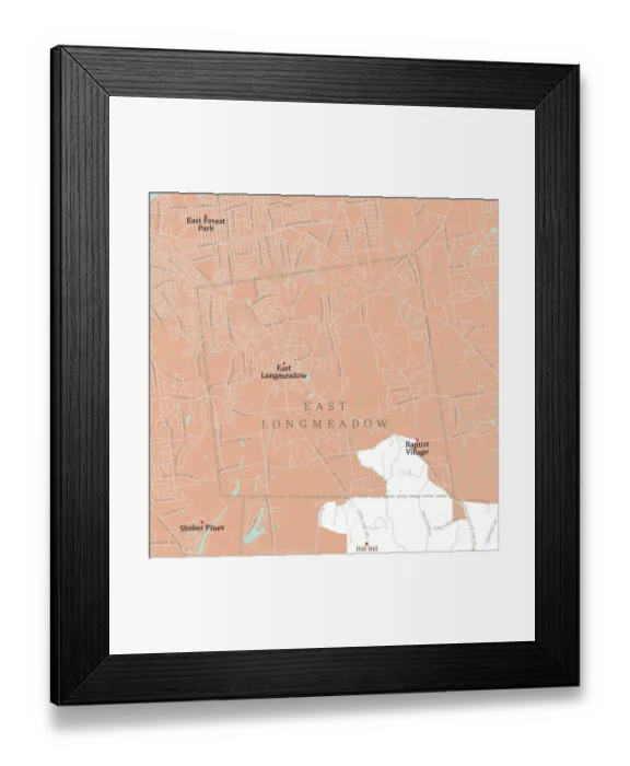 Framed Print : MA Hampden East Longmeadow Vector Road Map Framed Print : MA Hampden East Longmeadow Vector Road Map