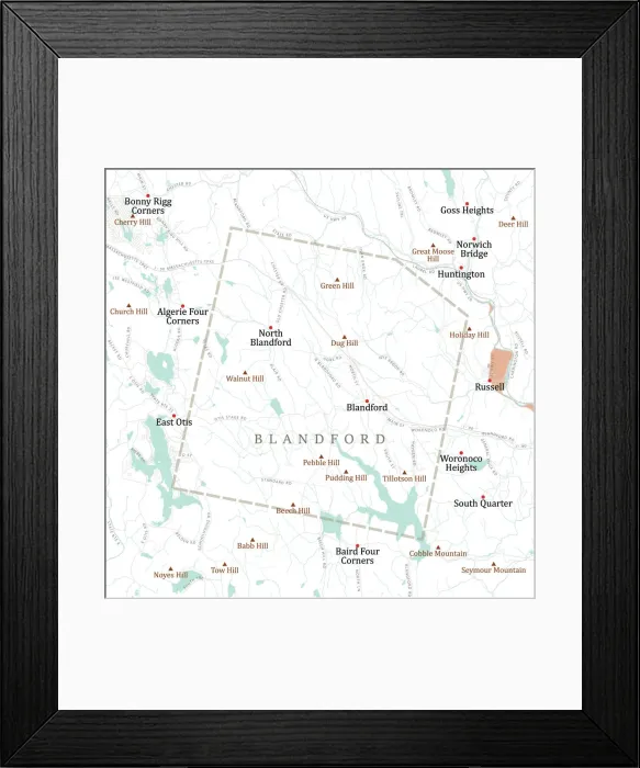 Framed Print : MA Hampden Blandford Vector Road Map Framed Print : MA Hampden Blandford Vector Road Map