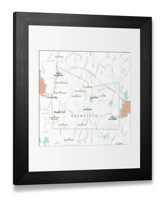 Framed Print : MA Hampden Brimfield Vector Road Map Framed Print : MA Hampden Brimfield Vector Road Map