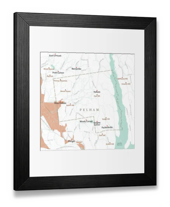 Framed Print : MA Hampshire Pelham Vector Road Map Framed Print : MA Hampshire Pelham Vector Road Map