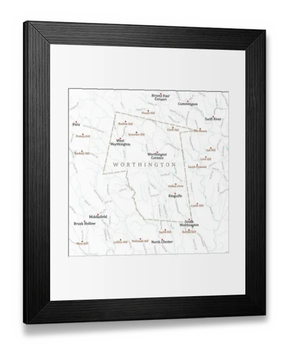 Framed Print : MA Hampshire Worthington Vector Road Map Framed Print : MA Hampshire Worthington Vector Road Map