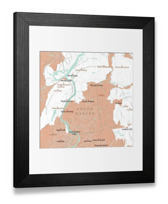 Framed Print : MA Hampshire South Hadley Vector Road Map Framed Print : MA Hampshire South Hadley Vector Road Map