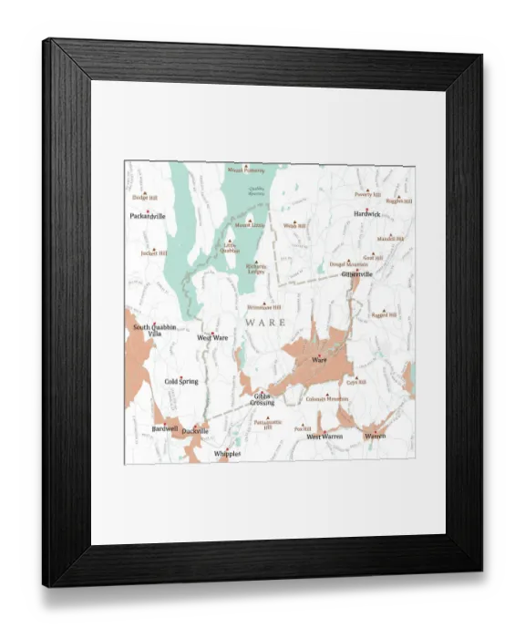Framed Print : MA Hampshire Ware Vector Road Map Framed Print : MA Hampshire Ware Vector Road Map