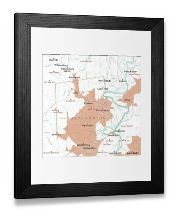 Framed Print : MA Hampshire Northampton Vector Road Map Framed Print : MA Hampshire Northampton Vector Road Map