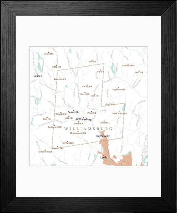 Framed Print : MA Hampshire Williamsburg Vector Road Map Framed Print : MA Hampshire Williamsburg Vector Road Map