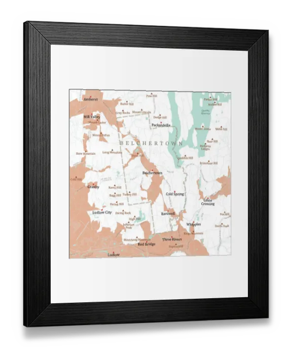 Framed Print : MA Hampshire Belchertown Vector Road Map