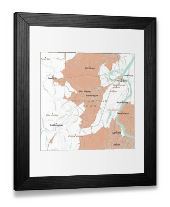 Framed Print : MA Hampshire Easthampton Town Vector Road Map Framed Print : MA Hampshire Easthampton Town Vector Road Map