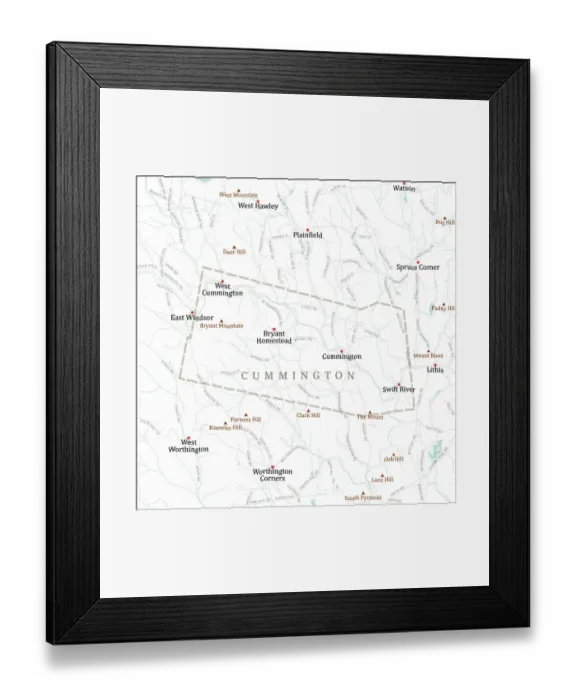 Framed Print : MA Hampshire Cummington Vector Road Map Framed Print : MA Hampshire Cummington Vector Road Map