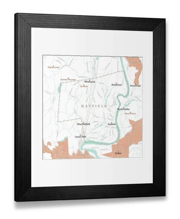 Framed Print : MA Hampshire Hatfield Vector Road Map Framed Print : MA Hampshire Hatfield Vector Road Map