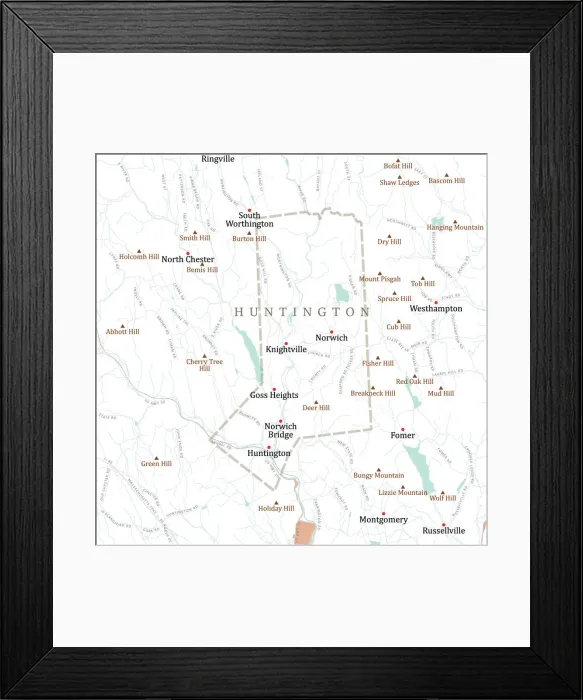 Framed Print : MA Hampshire Huntington Vector Road Map Framed Print : MA Hampshire Huntington Vector Road Map