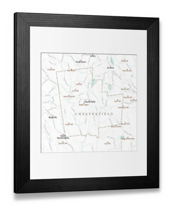 Framed Print : MA Hampshire Chesterfield Vector Road Map Framed Print : MA Hampshire Chesterfield Vector Road Map