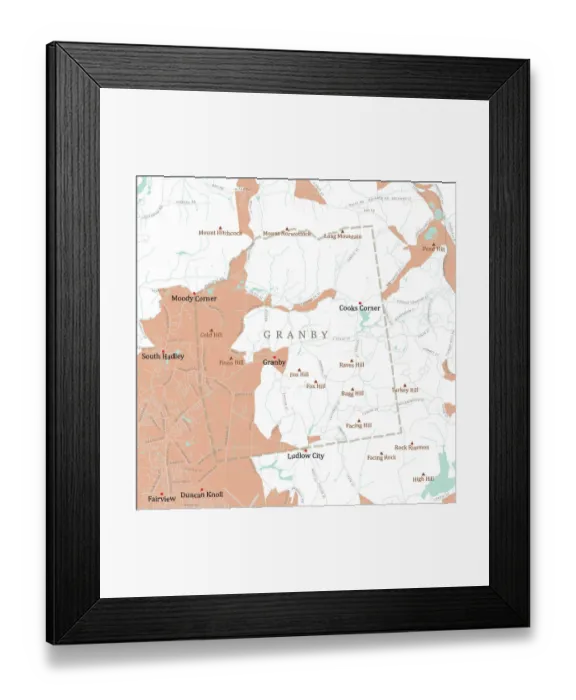 Framed Print : MA Hampshire Granby Vector Road Map Framed Print : MA Hampshire Granby Vector Road Map