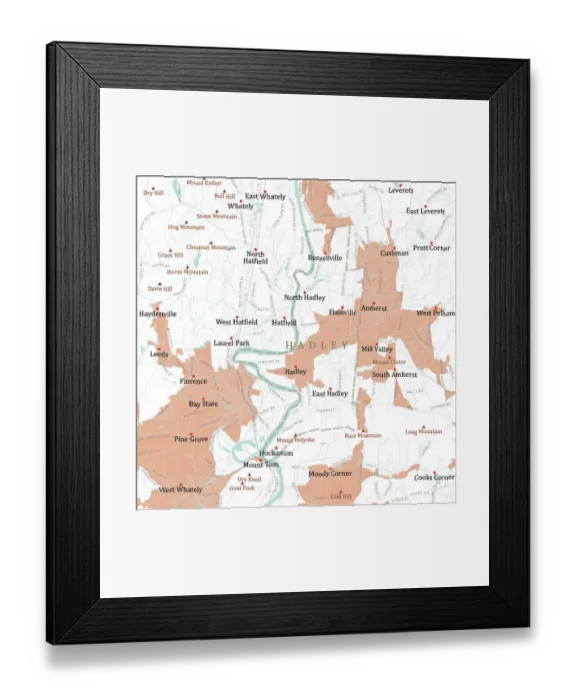 Framed Print : MA Hampshire Hadley Vector Road Map Framed Print : MA Hampshire Hadley Vector Road Map