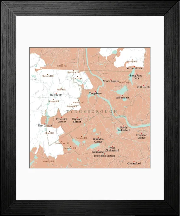 Framed Print : MA Middlesex Tyngsborough Vector Road Map Framed Print : MA Middlesex Tyngsborough Vector Road Map