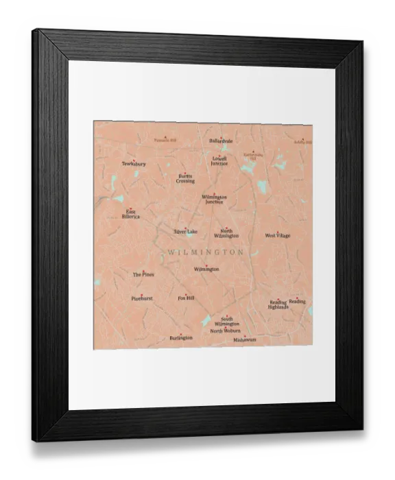 Framed Print : MA Middlesex Wilmington Vector Road Map Framed Print : MA Middlesex Wilmington Vector Road Map