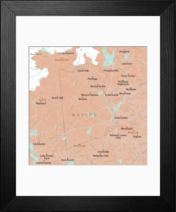 Framed Print : MA Middlesex Weston Vector Road Map Framed Print : MA Middlesex Weston Vector Road Map