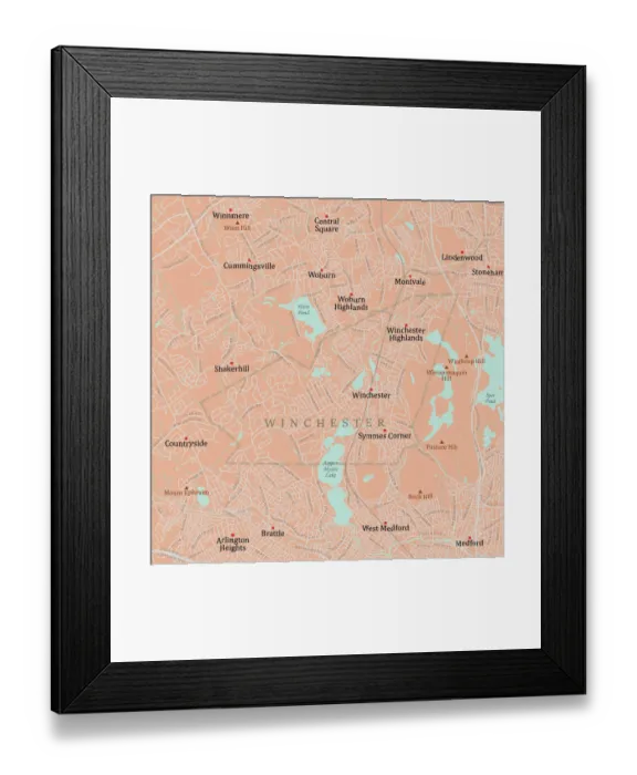 Framed Print : MA Middlesex Winchester Vector Road Map Framed Print : MA Middlesex Winchester Vector Road Map