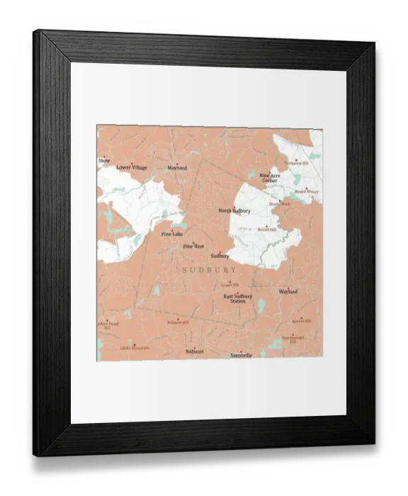 Framed Print : MA Middlesex Sudbury Vector Road Map Framed Print : MA Middlesex Sudbury Vector Road Map
