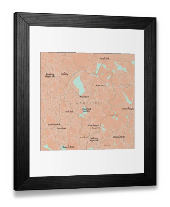 Framed Print : MA Middlesex Wakefield Vector Road Map Framed Print : MA Middlesex Wakefield Vector Road Map