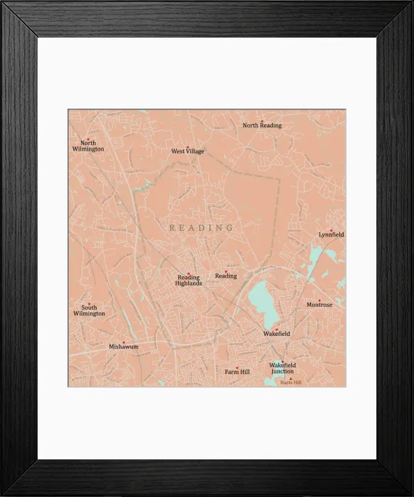 Framed Print : MA Middlesex Reading Vector Road Map Framed Print : MA Middlesex Reading Vector Road Map