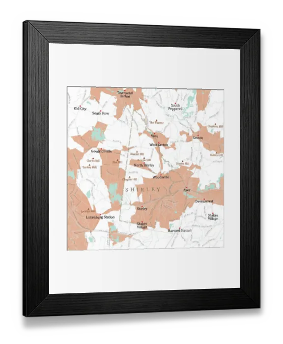Framed Print : MA Middlesex Shirley Vector Road Map Framed Print : MA Middlesex Shirley Vector Road Map
