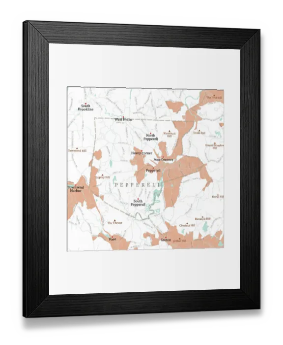 Framed Print : MA Middlesex Pepperell Vector Road Map Framed Print : MA Middlesex Pepperell Vector Road Map