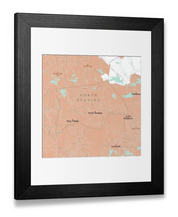 Framed Print : MA Middlesex North Reading Vector Road Map Framed Print : MA Middlesex North Reading Vector Road Map