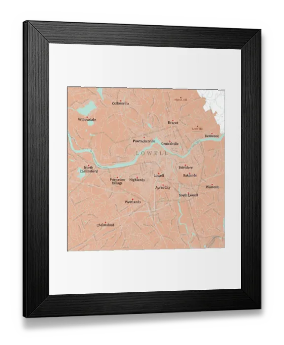 Framed Print : MA Middlesex Lowell Vector Road Map Framed Print : MA Middlesex Lowell Vector Road Map