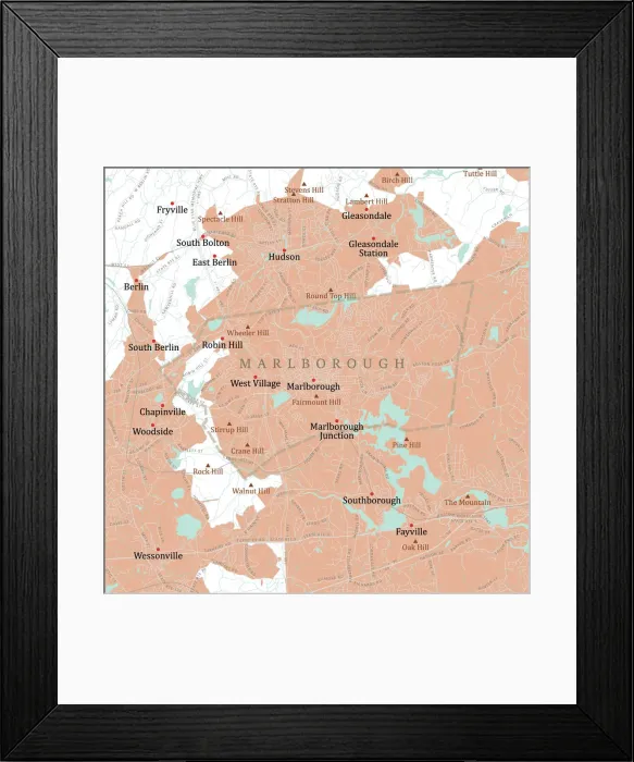 Framed Print : MA Middlesex Marlborough Vector Road Map
