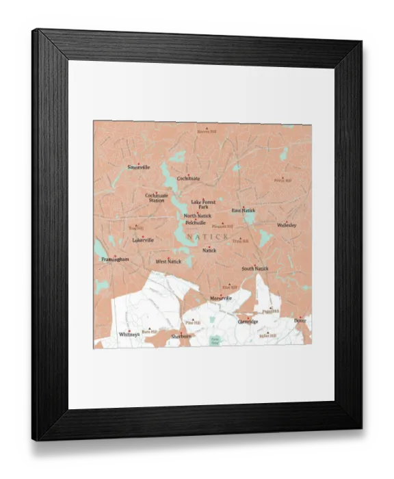 Framed Print : MA Middlesex Natick Vector Road Map Framed Print : MA Middlesex Natick Vector Road Map
