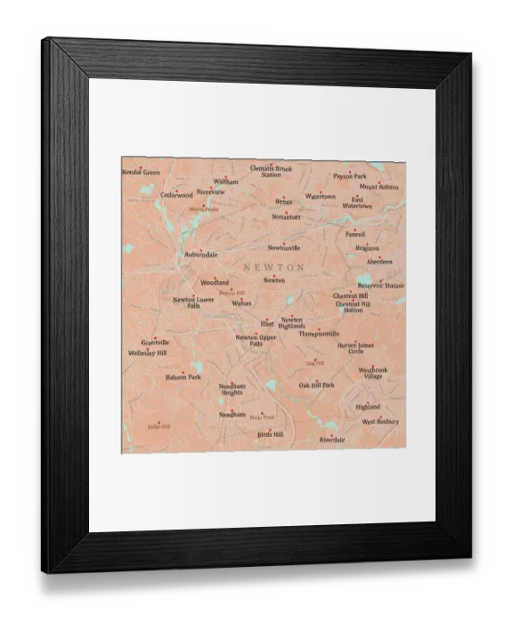 Framed Print : MA Middlesex Newton Vector Road Map